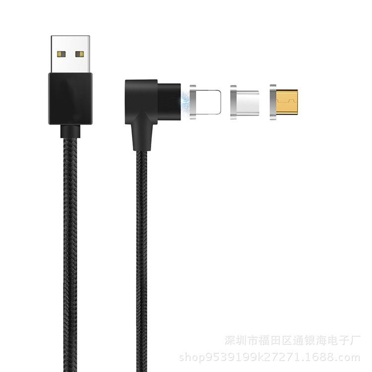 Magnetic 90 Degree  Fast Charger USB Data Syncing Charging Cord iPhone Charger Lightning Micro type-c 3 in 1 USB Cable 3