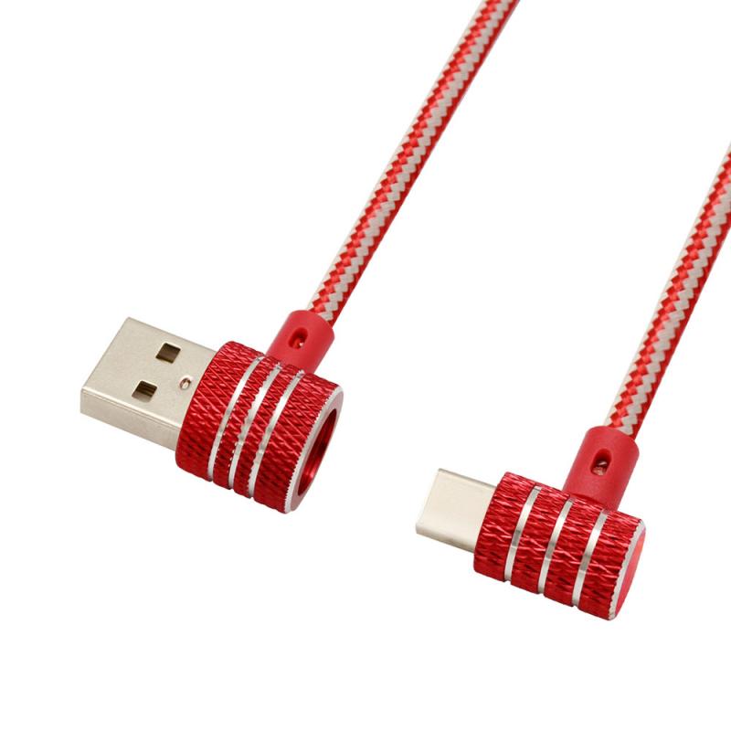 USB C 90 Degree Right Angle Cable Metal Braided Nylon USB2.0 to Type C Cord 1