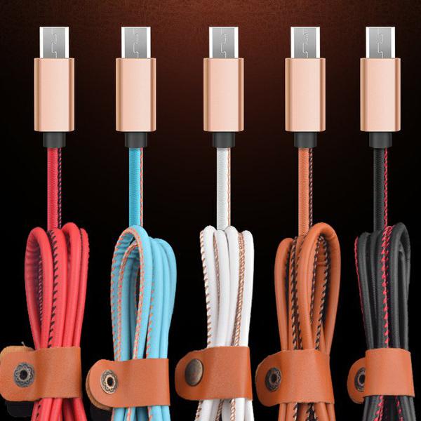 High Speed PU Leather Sync Charging cable, Metal Plug USB Cable for android 0