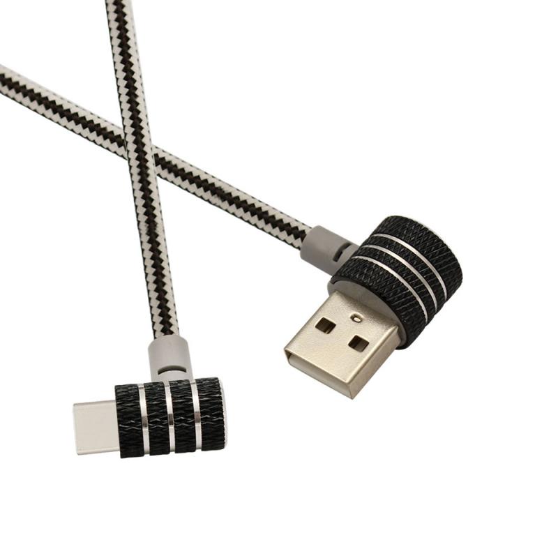 USB C 90 Degree Right Angle Cable Metal Braided Nylon USB2.0 to Type C Cord 3