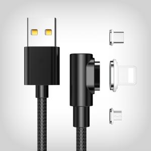 Magnetic L-shape 90 Degree Right Angle usb cable Fast Charging Data 3 in 1  Cable 3.0 Nylon braided 