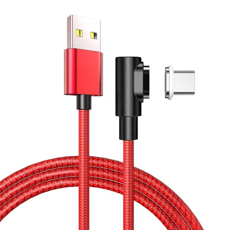 Magnetic L-shape 90 Degree Right Angle usb cable Fast Charging Data 3 in 1  Cable 3.0 Nylon braided  0