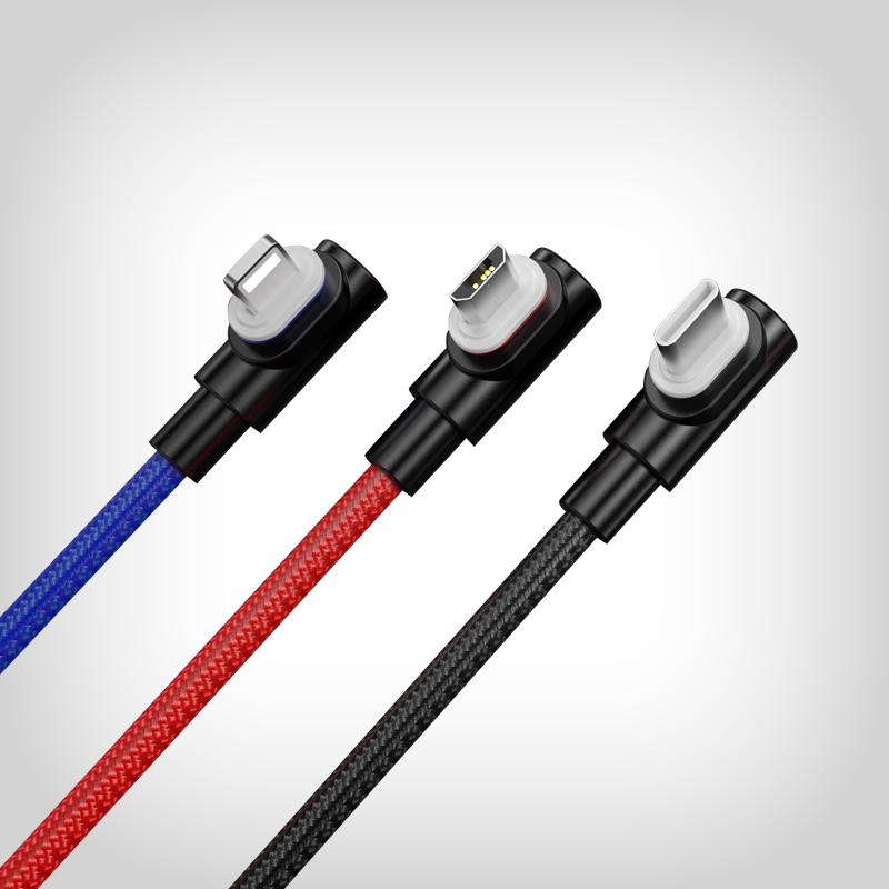 Magnetic L-shape 90 Degree Right Angle usb cable Fast Charging Data 3 in 1  Cable 3.0 Nylon braided  2