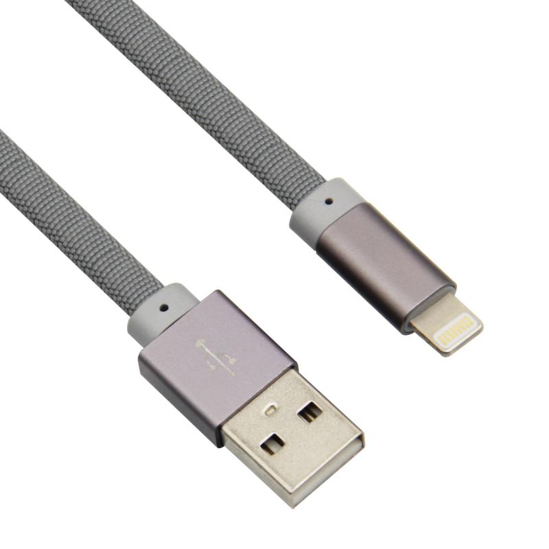 Cloth braided aluminum alloy head flat usb lightning cable 1