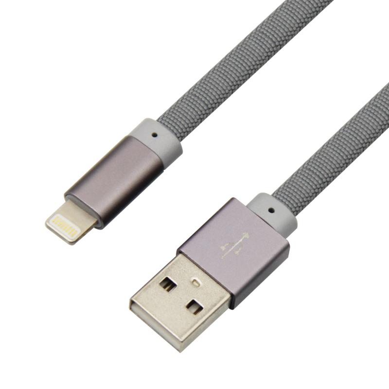 Cloth braided aluminum alloy head flat usb lightning cable 3